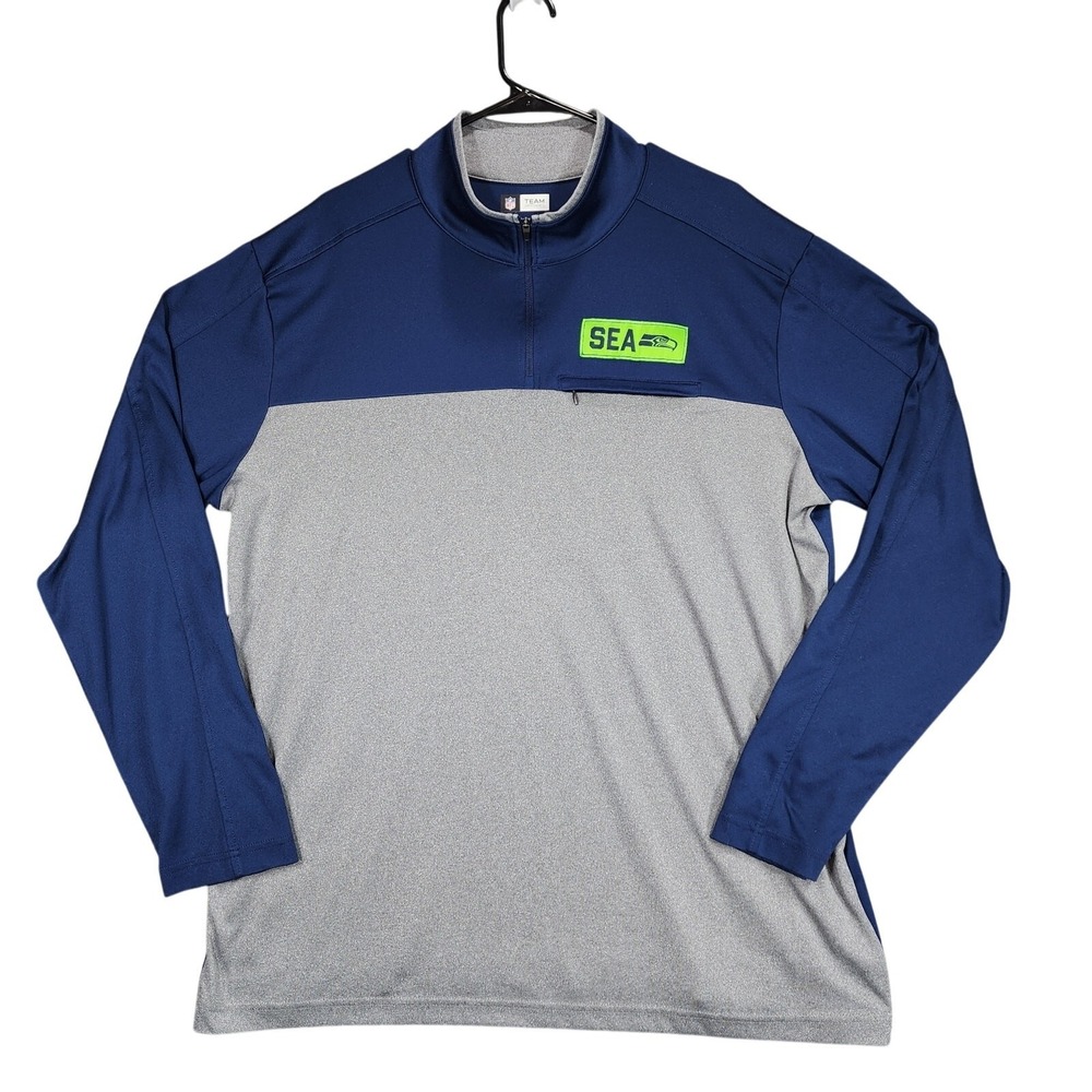 Seattle Seahawks 1/4 Zip Pullover 2XL Men NFL Navy Blue Lime Green Football LOGO